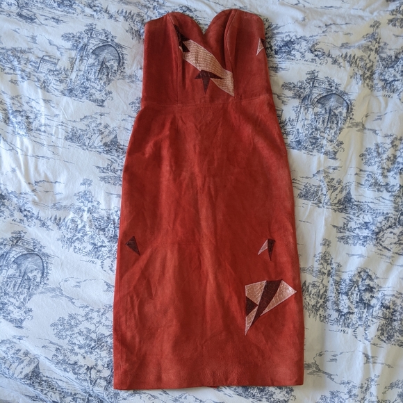 EUC Vintage Suede and Leather Strapless Midi Dress - Picture 13 of 13